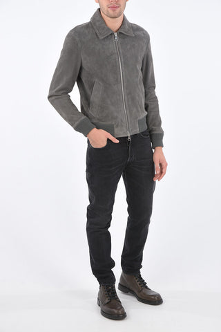suede leather full zip bomber