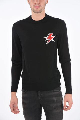 Wool and Silk Logo Slim Wide Fit Crew-Neck Sweater