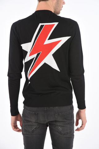 Wool and Silk Logo Slim Wide Fit Crew-Neck Sweater