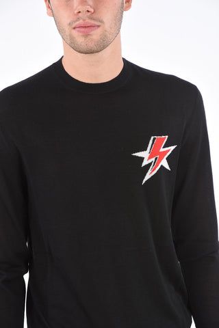 Wool and Silk Logo Slim Wide Fit Crew-Neck Sweater