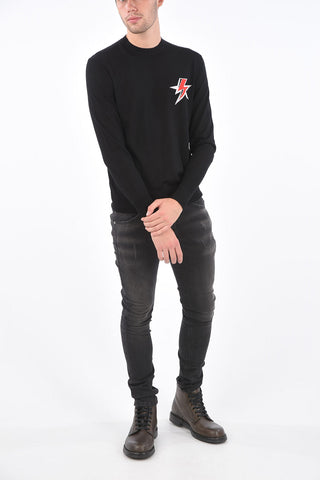 Wool and Silk Logo Slim Wide Fit Crew-Neck Sweater