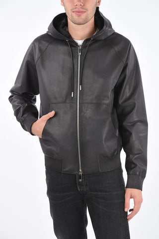 leather hooded outerwear