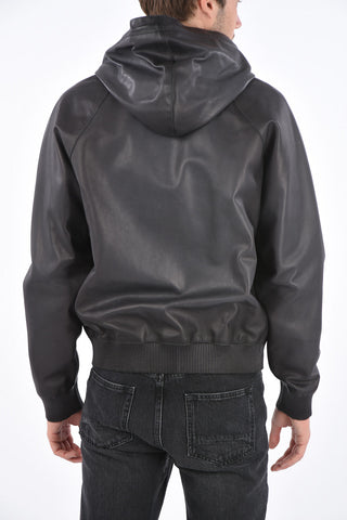 leather hooded outerwear