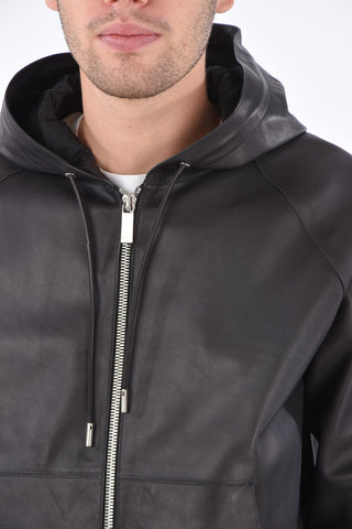 leather hooded outerwear