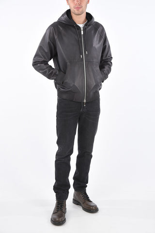 leather hooded outerwear