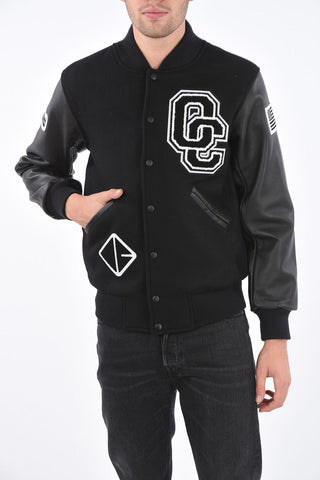Bomber con Patch e Maniche in Pelle