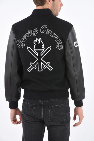 Bomber con Patch e Maniche in Pelle