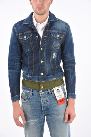 Giubbotto in Denim Distressed con Orlo a Contrasto 