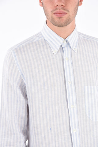ID Camicia Button Down in Lino a Righe