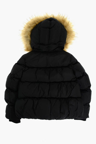 Hooded down jacket with eco-fur