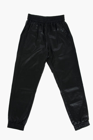pantalone ecopelle con coulisse in vita