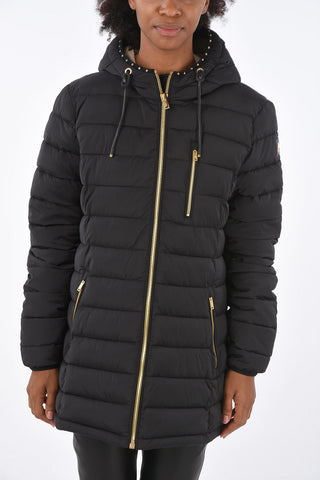 puffer con cappuccio e zip frontale
