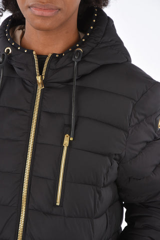 puffer con cappuccio e zip frontale