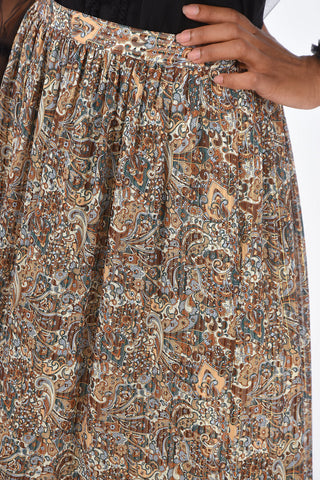 Floral Silk Trumpet Midi Skirt with Jewel Lurex Details
