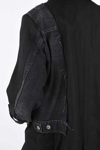 cappotto balmacaan con dettagli denim