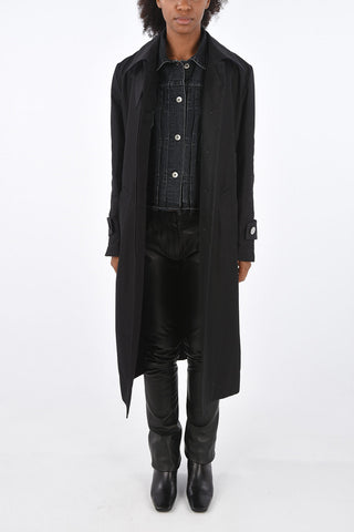 balmacaan coat with denim details