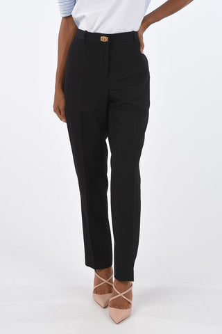 Wool Jewel Closure Straight Fit Pants