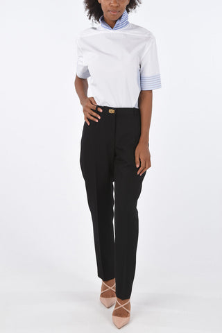 Wool Jewel Closure Straight Fit Pants
