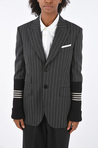 Pinstriped Blazer with Knitted Sleeves