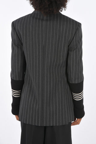 Pinstriped Blazer with Knitted Sleeves