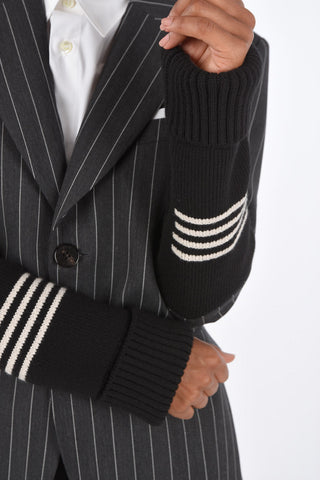 Pinstriped Blazer with Knitted Sleeves
