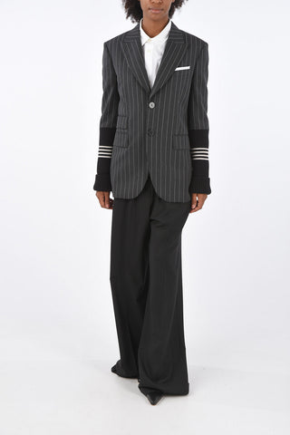 Pinstriped Blazer with Knitted Sleeves