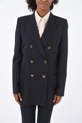 no vent peak lapel double-breasted blazer