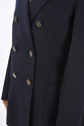 no vent peak lapel double-breasted blazer
