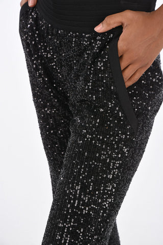 Sequined Elastic waist Band Boot-Cut Pants