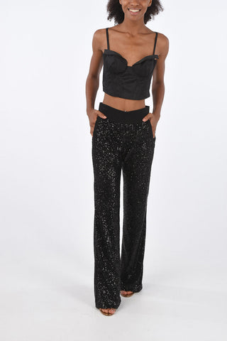 Sequined Elastic waist Band Boot-Cut Pants