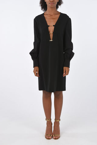 Monogram Jewel Application Long Sleeve Shift Dress