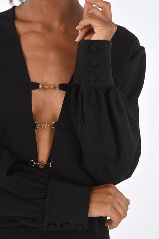 Monogram Jewel Application Long Sleeve Shift Dress