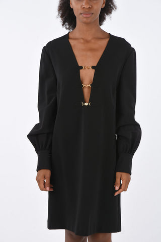 Monogram Jewel Application Long Sleeve Shift Dress