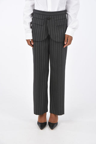Pinstriped Unstructured Pocket Wide Leg Pants