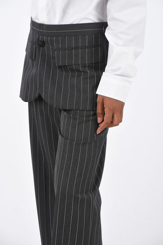 Pinstriped Unstructured Pocket Wide Leg Pants