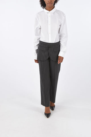 Pinstriped Unstructured Pocket Wide Leg Pants
