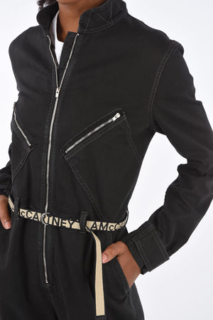 Denim Jumpsuit with 4 Pockets and Logo Belt