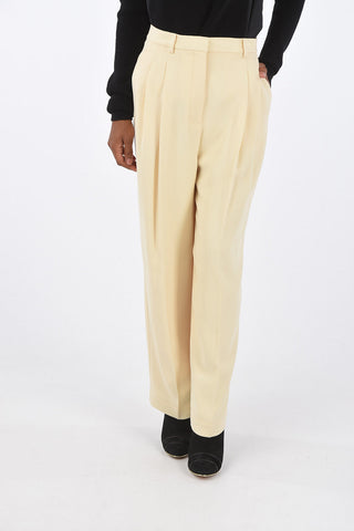 High-Waisted Flare Pants with Crepe Effect and Two Pleats