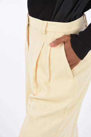 High-Waisted Flare Pants with Crepe Effect and Two Pleats