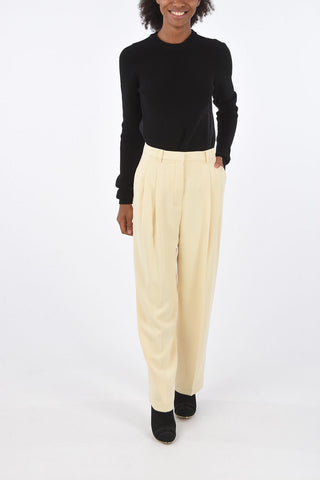 High-Waisted Flare Pants with Crepe Effect and Two Pleats