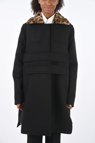 Wool Faux-Fur Collar Hidden Closure Coat
