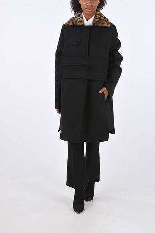 Wool Faux-Fur Collar Hidden Closure Coat