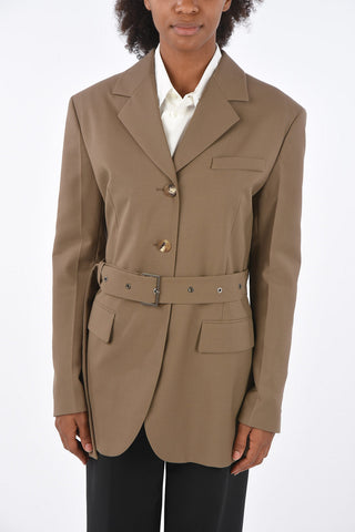 Open back 3-button blazer with belt