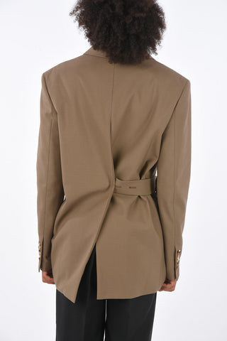Open back 3-button blazer with belt