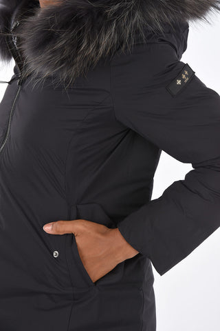 Long-line reversible down jacket with real fur