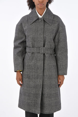 district check belted coat