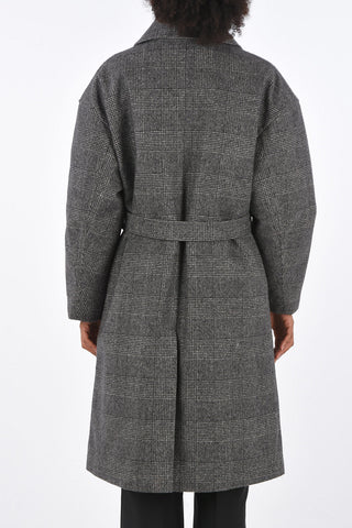district check belted coat