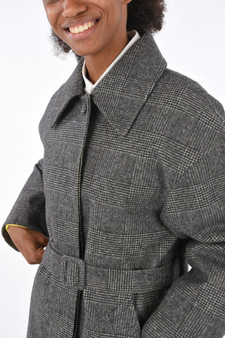 district check belted coat