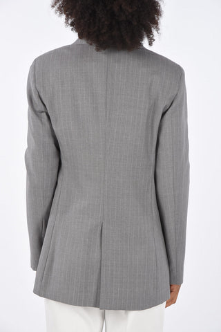 Pinstriped Virgin Wool Peaked Lapel Double-Breasted Blazer
