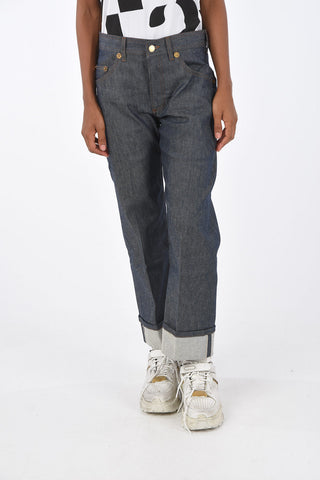 Jeans Wide Fit con Applicazioni in Ecopelle